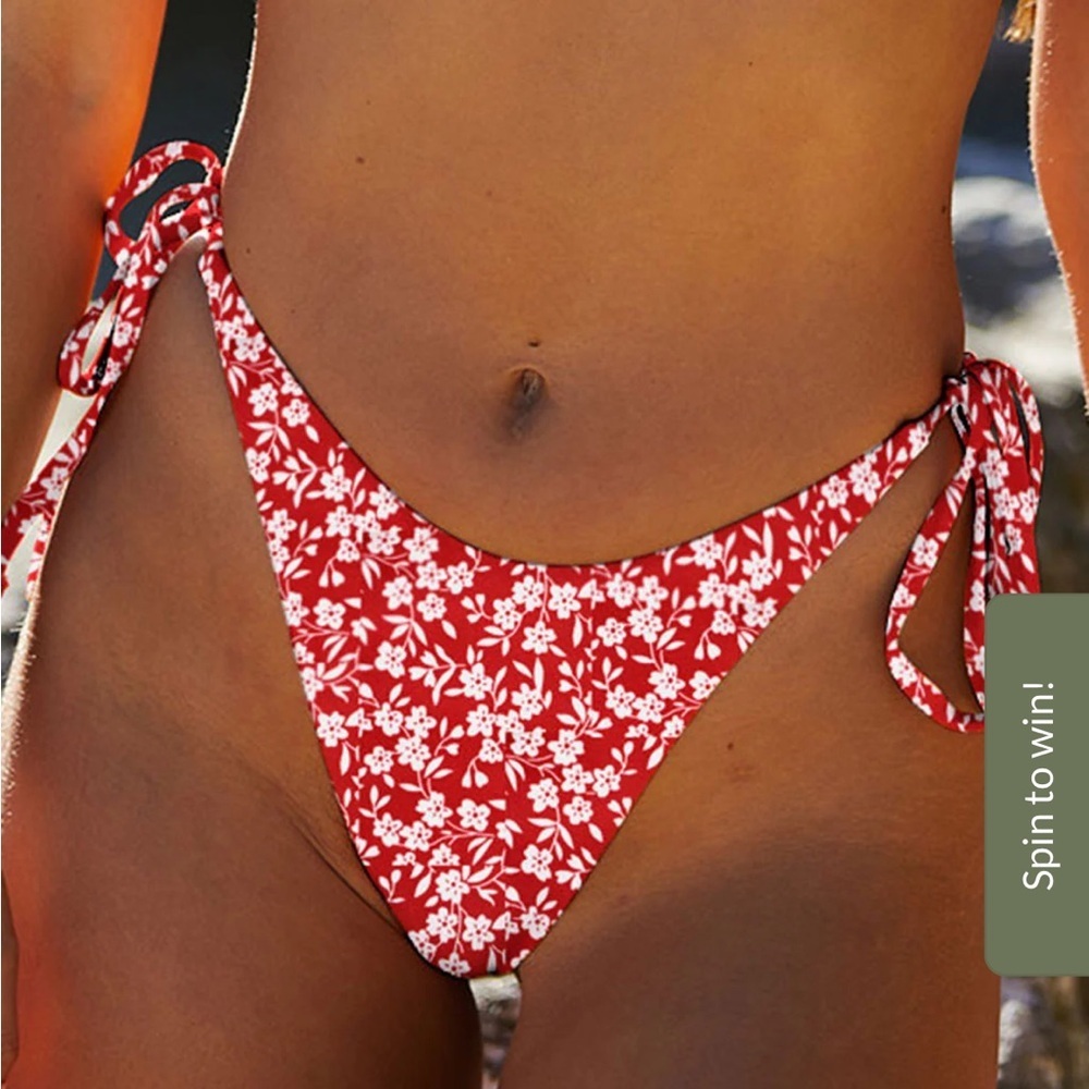 Berlook Red Reversible Tie Floral Bikini Bottom ONLY 33